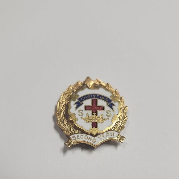 Gold and Red Christian Pin Brooch Second Year Leavens Mfg Co - Picture 1 of 3